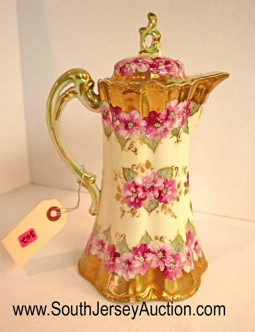 ANTIQUE hand painted Nippon jeweled chocolate pot: ANTIQUE hand painted Nippon jeweled chocolate pot Dimensions: 9" h x 6" w