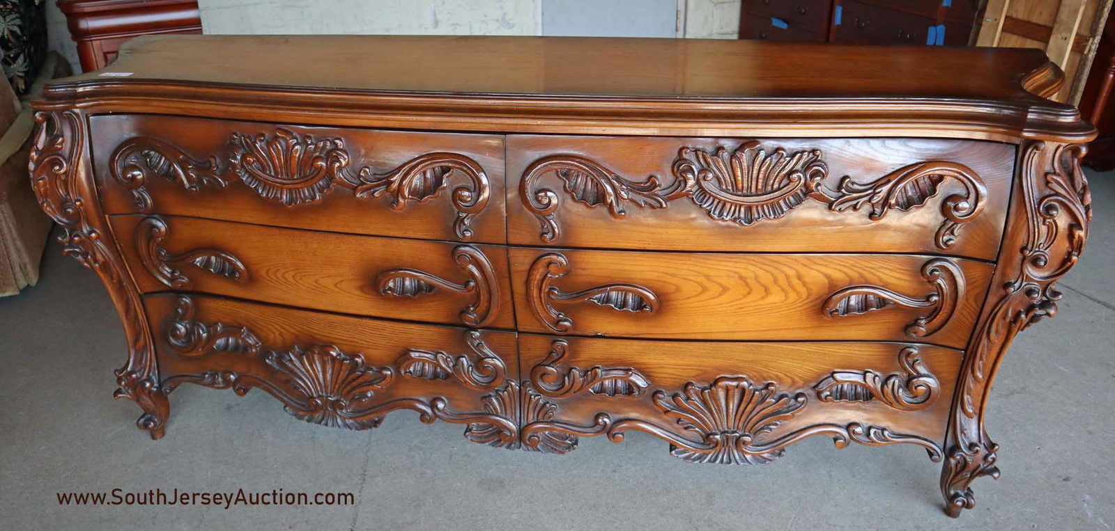 Ornate Italian Roma shell carved low chest (1 of 6)