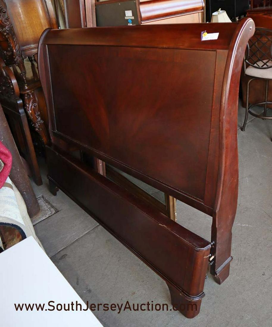 Mahogany finish queen size sleigh bed with rails (1 of 2)