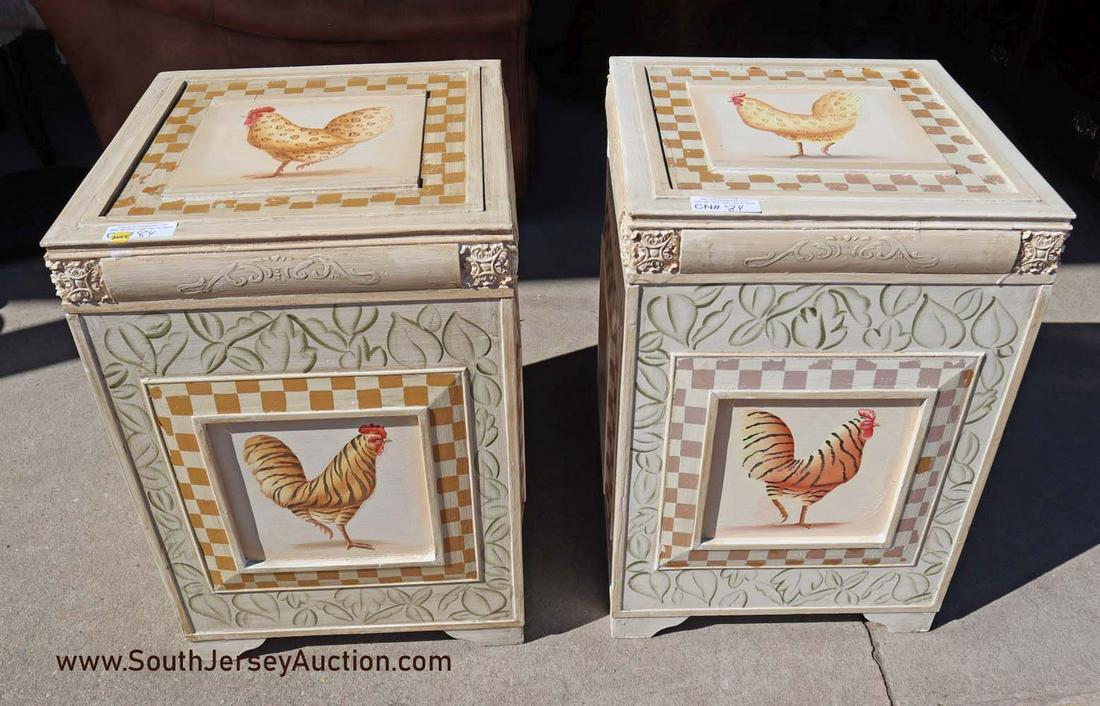 PR paint decorated lift top cabinets w/roosters (1 of 4)