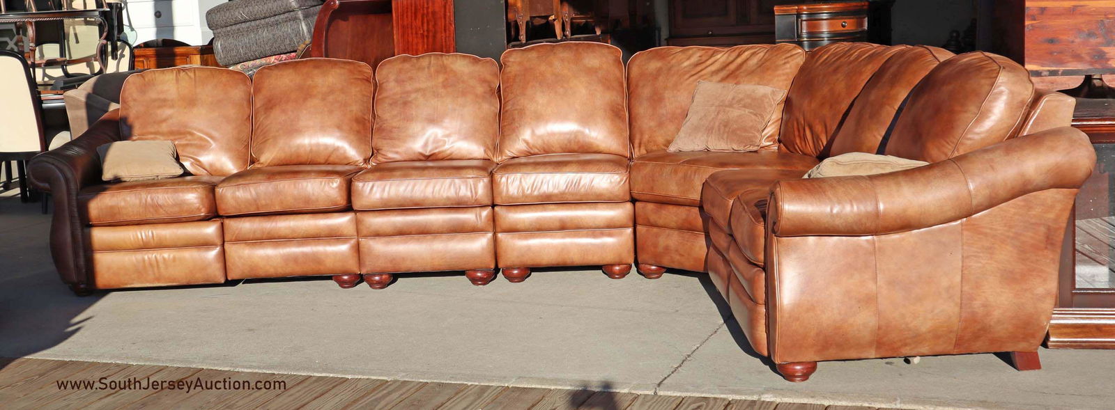 5 piece brown leather arched sectional sofa (1 of 3)