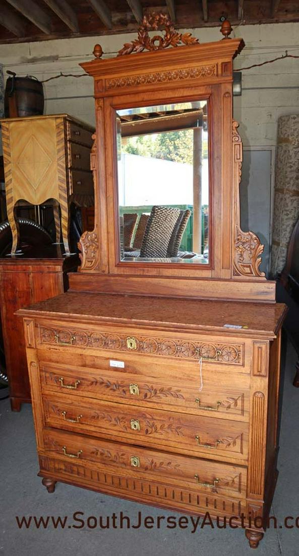 ANTIQUE French marble top dresser with mirror: ANTIQUE French 4 drawer marble top dresser with mirror Dimensions: 47" w x 18"d x 91" h