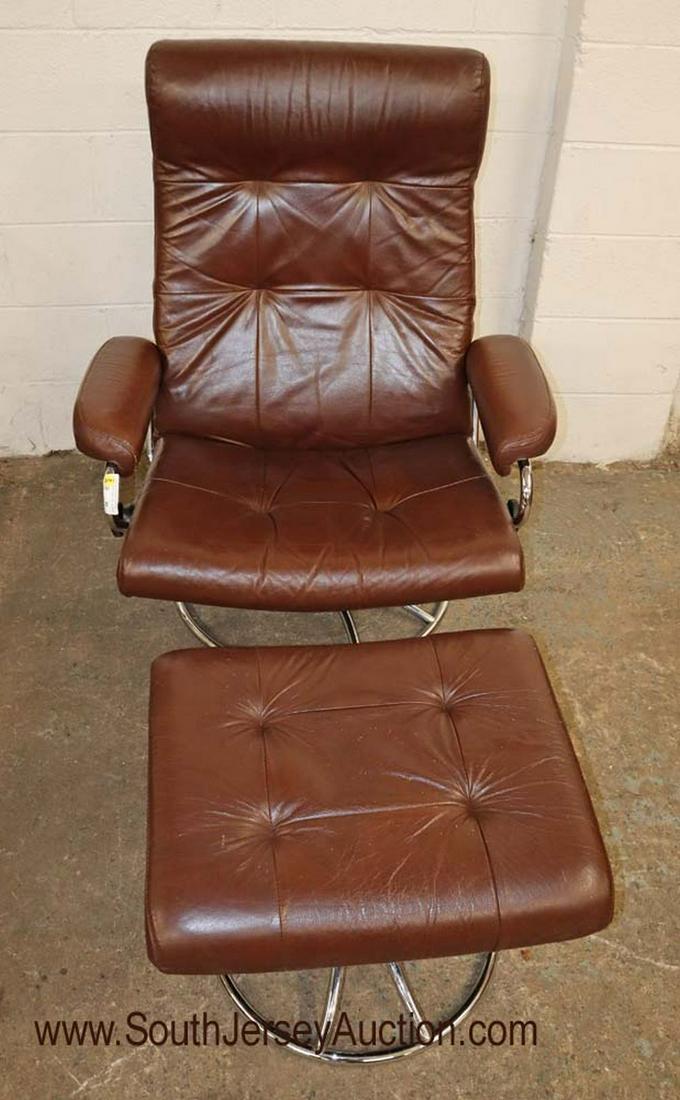 EKORNES lea., tubular, lounge chair and ottoman: EKORNES 2 piece leather with chrome tubular lounge chair and ottoman Dimensions: Chair: 32" w x 30" d x 41 Ottoman: 22" w x 19" d x 16"h
