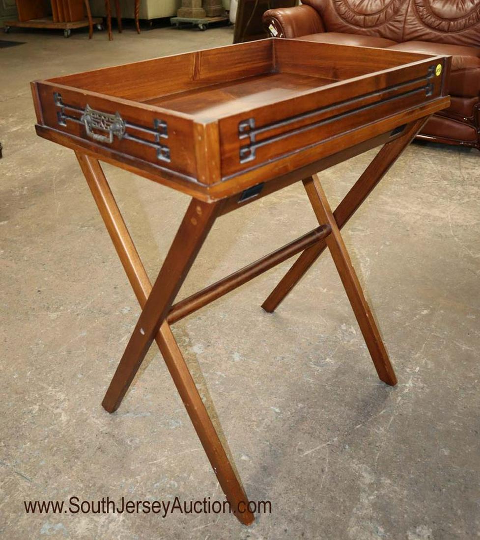 2pc mahogany serving tray on X frame stand (1 of 3)