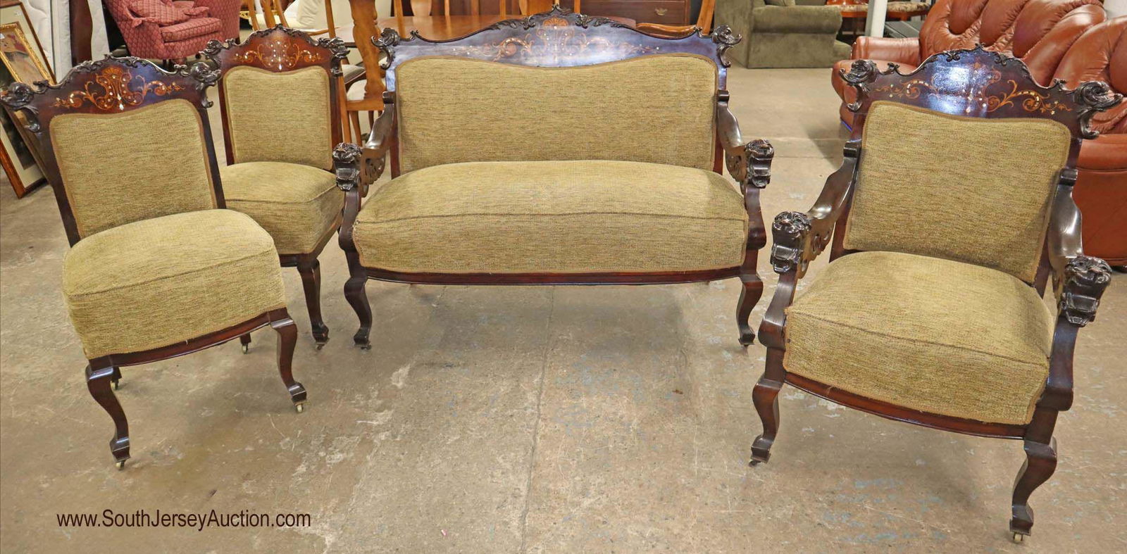 ANTIQUE RJ Horner 4pc parlor set with fish heads (1 of 10)