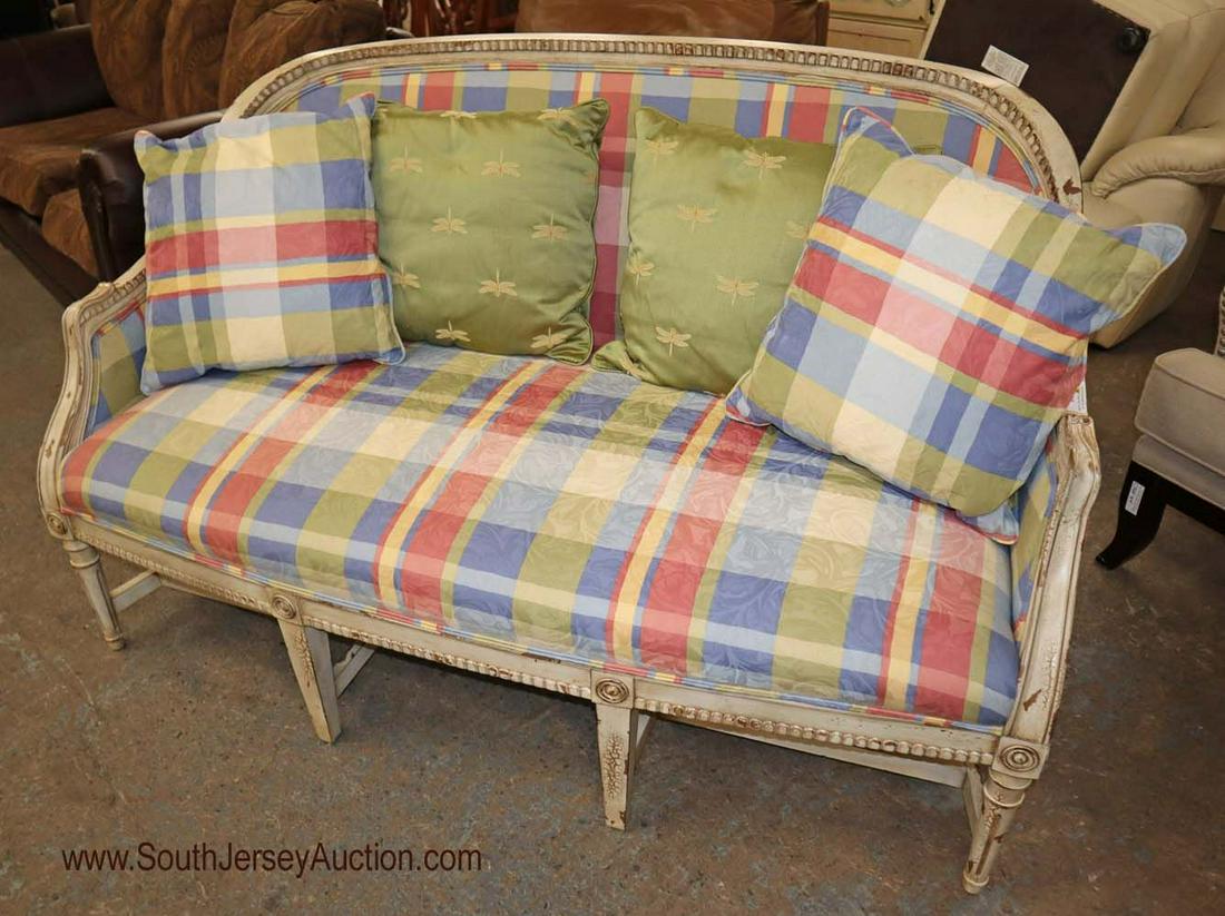 Paint decorated antique distressed country settee (1 of 4)