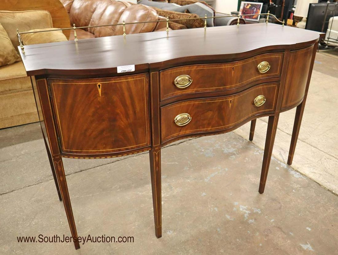 Henkel Harris Virginia buffet with brass gallery: Henkel Harris Virginia Galleries Furniture taper leg inlaid 2 drawer 2 door buffet with brass gallery Dimensions: 66" l x 41" h x 26" d