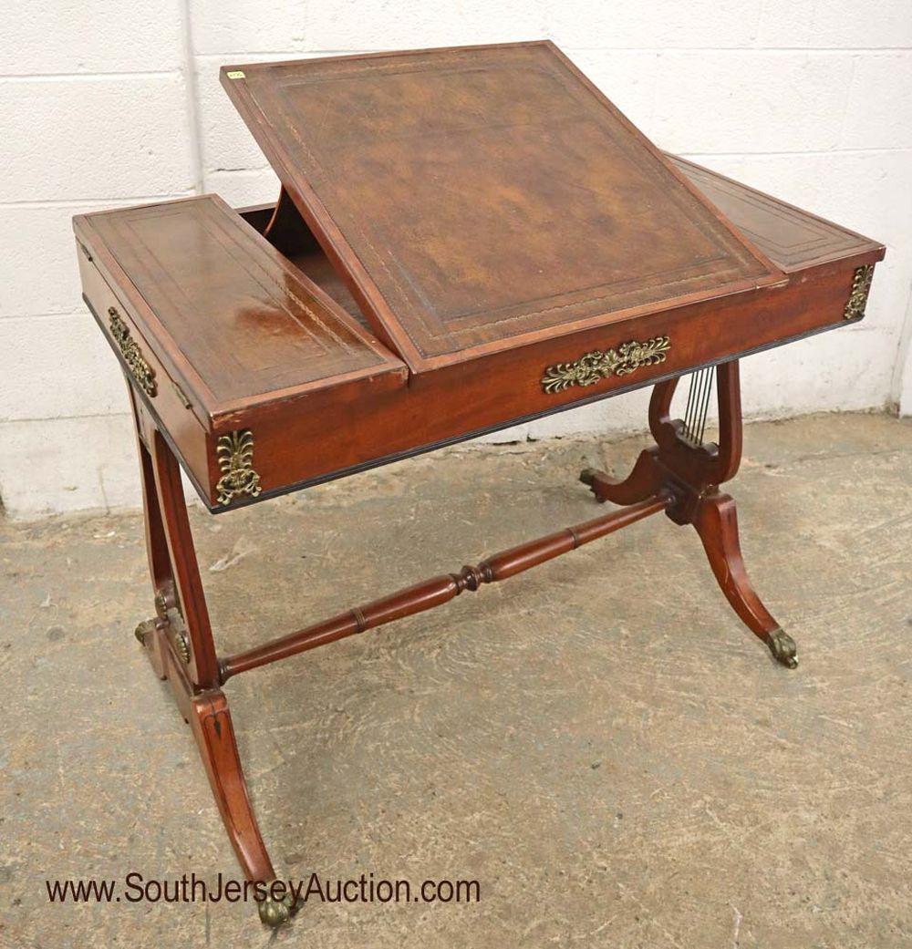 Semi antique lyre harp leather top work table (1 of 5)