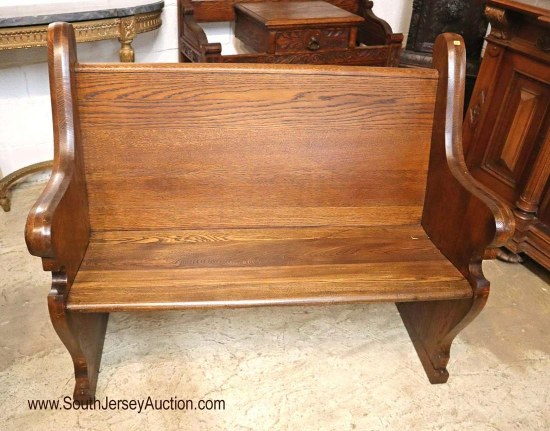 Antique Oak Church Pew with Decorated Sides: ANTIQUE oak church pew with decorated sides - nice size. 47" w x 24" d x 38" h