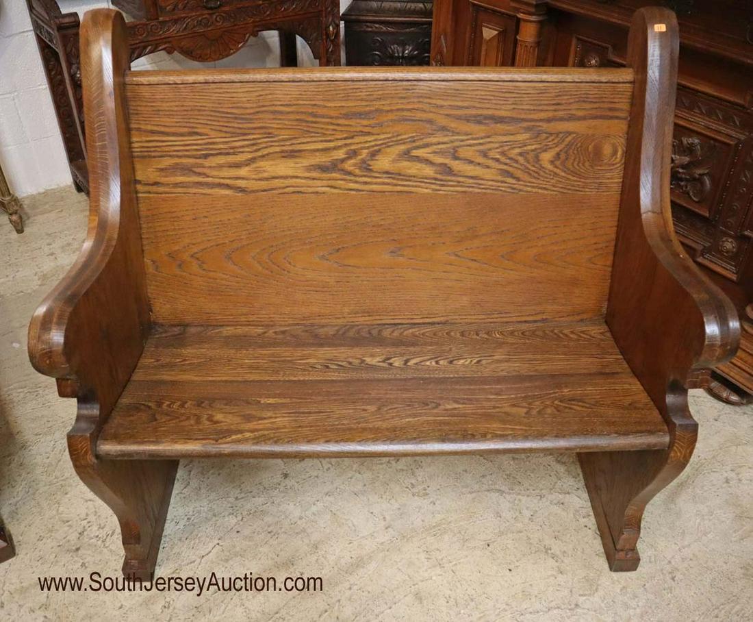 Antique Oak Church Pew with Decorated Sides: ANTIQUE oak church pew with decorated sides - nice size. 43" w x 24" d x 38" h