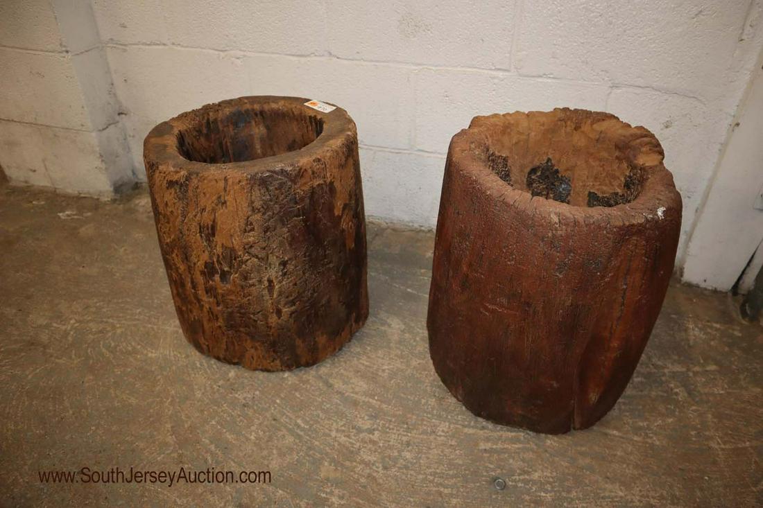 Pair decorative West African handmade tree/log: PAIR of decorative West African handmade tree/log bowls/planters 14" diameter x 17" h
