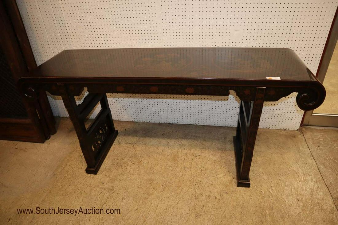 Heritage Asian Decorative Black Lacquer Gold Sofa: Heritage Furniture Asian decorative black lacquer and gold sofa/console table 71" w x 20" d x 33" h
