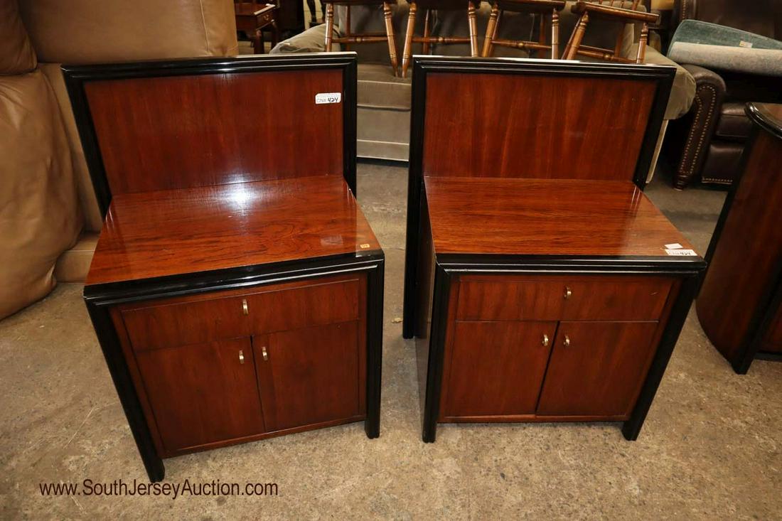PAIR Century Furniture Black Frame Mahogany Night: PAIR of Century Furniture 1 drawer 2 door black frame mahogany night stands with backsplashes 28" w x 19" d x 23" h