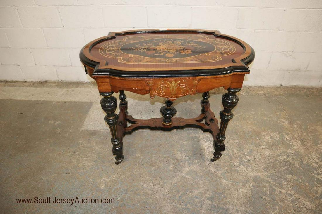 ANTIQUE Highly Inlaid Rosewood Table attributed Herter: ANTIQUE BEAUTIFUL highly inlaid rosewood and exotic wood inlay center table attributed to Herter Brothers Furniture 40" l x 30 1/2" h x 25" w