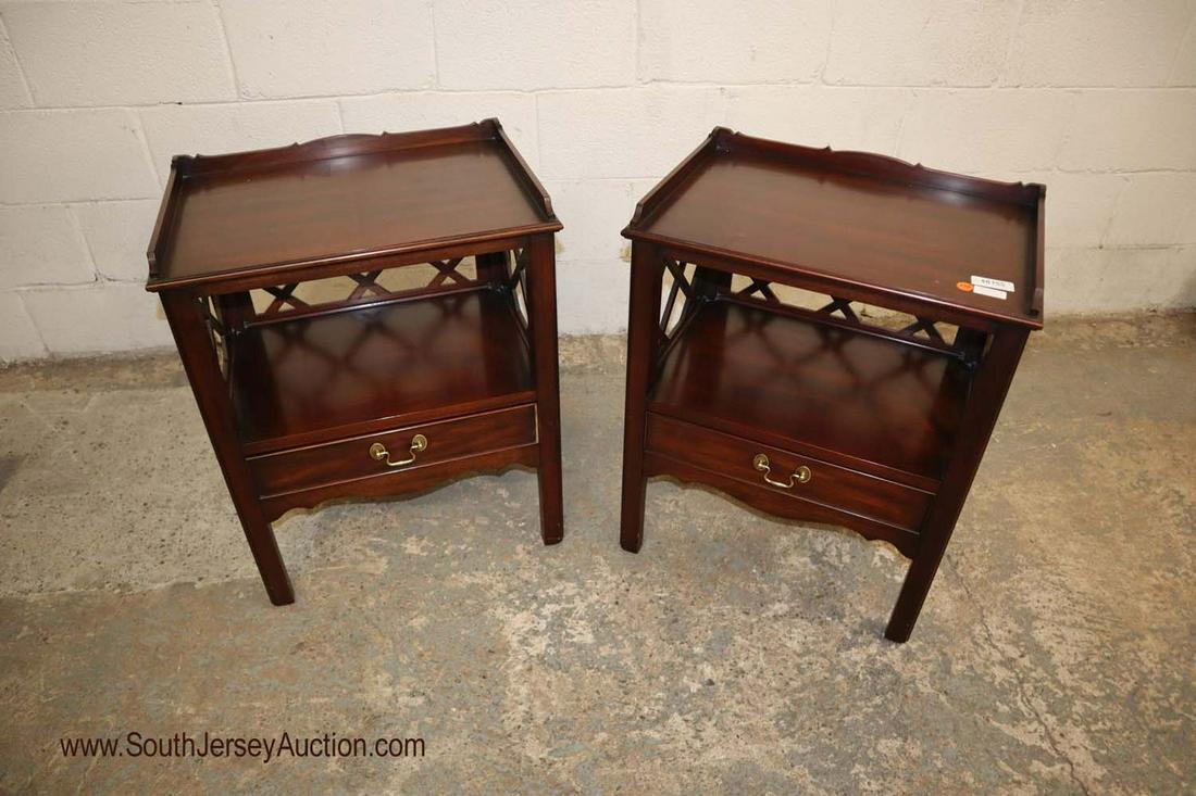 PAIR of Solid Mahogany Henkel Harris Furniture Stands: PAIR of solid mahogany Henkel Harris Furniture 1 drawer stands 21" l x 26" h x 15" d