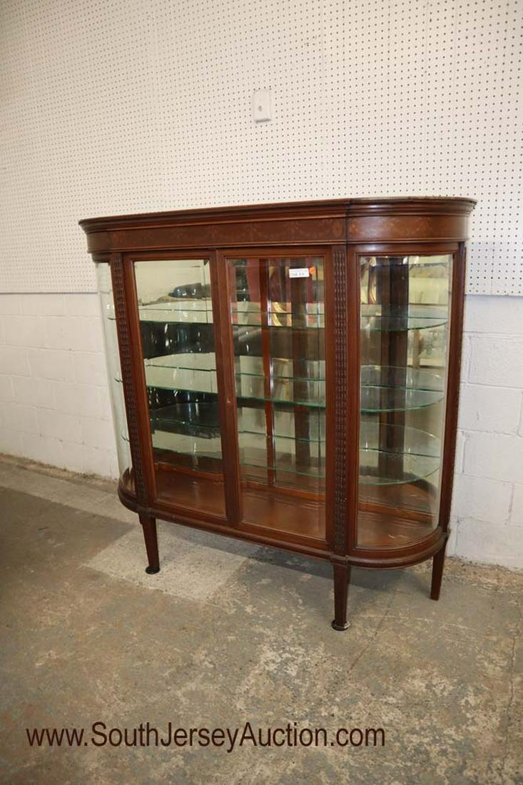 Antique mahogany Edwardian style display cabinet: Antique mahogany Edwardian style inlaid bevel glass mirrored back display cabinet with curve glass sides 63"W x 17"D x 59"H