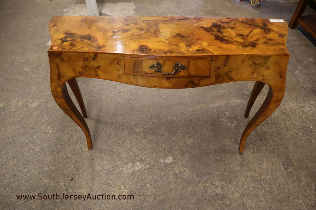 Exotic Burl Walnut French Style 1 Drawer Console Table: Burl exotic walnut French style 1 drawer console table 50"l x 14"d x 29"h