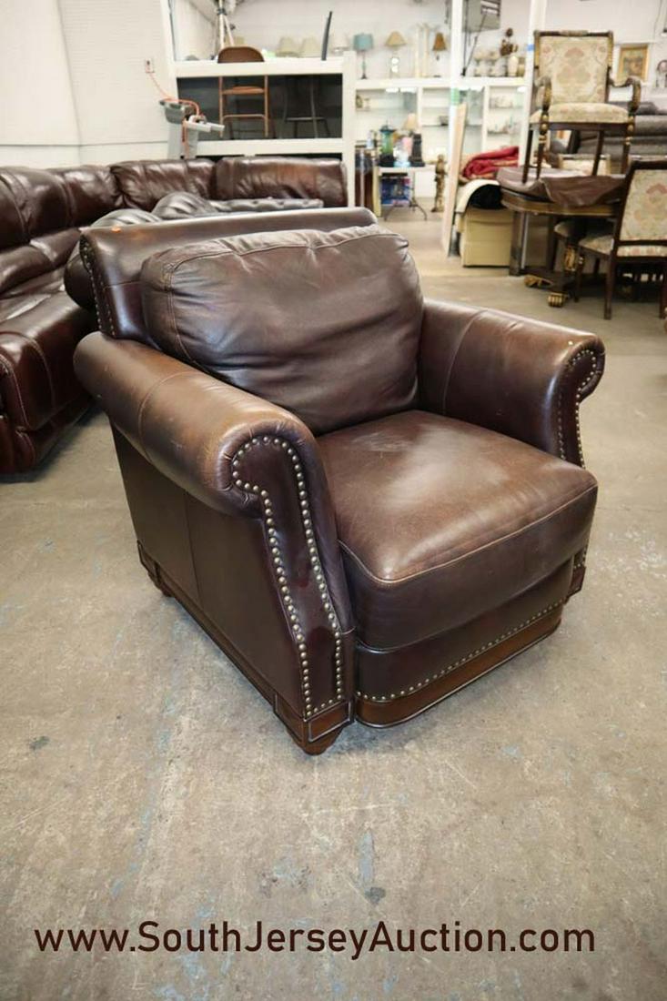 Brown Leather Tack Arm Club Chair: Brown leather tack arm club chair 42"w x 38"d x 36"t