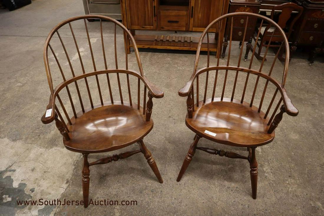 Pair Stickley Solid Cherry High Back Windsor Style: Pair of Stickley solid cherry high back Windsor style chairs 24"w x 24"d x 39"h