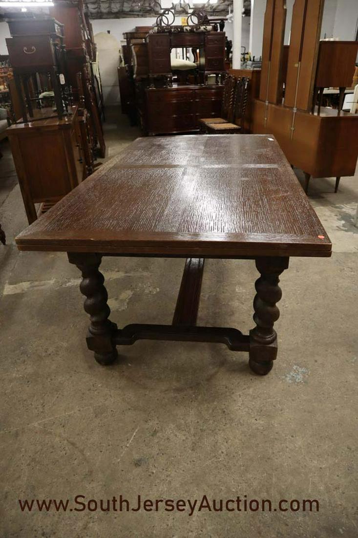 Antique Solid Oak Dining Room Table Self Storing Leaves: Antique solid oak dining room table with heavily turned barley twist legs and 2 self storing refectory style leaves Table: 75"l x 42"w x 30"h, each leaf: 24" (Table opens to 123")