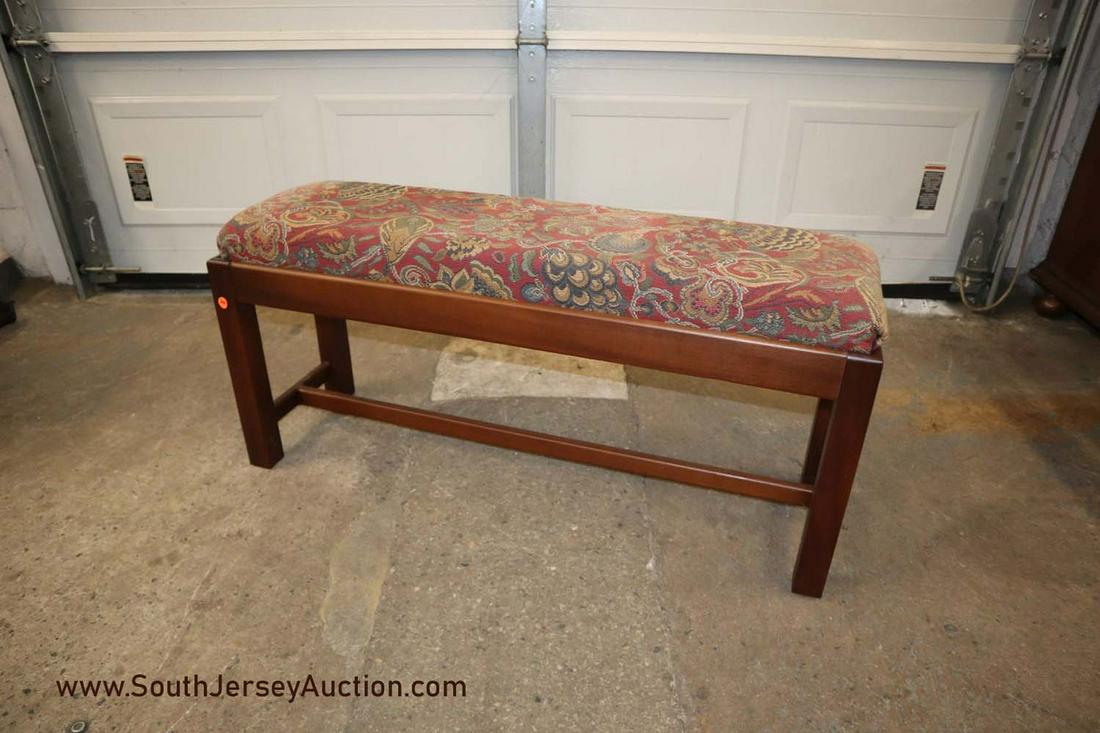 Solid Cherry Window Bench in the Manner of Stickley: Solid cherry upholstered window bench in the manner of Stickley. Dimensions: 40"l x 12"w x 18"h