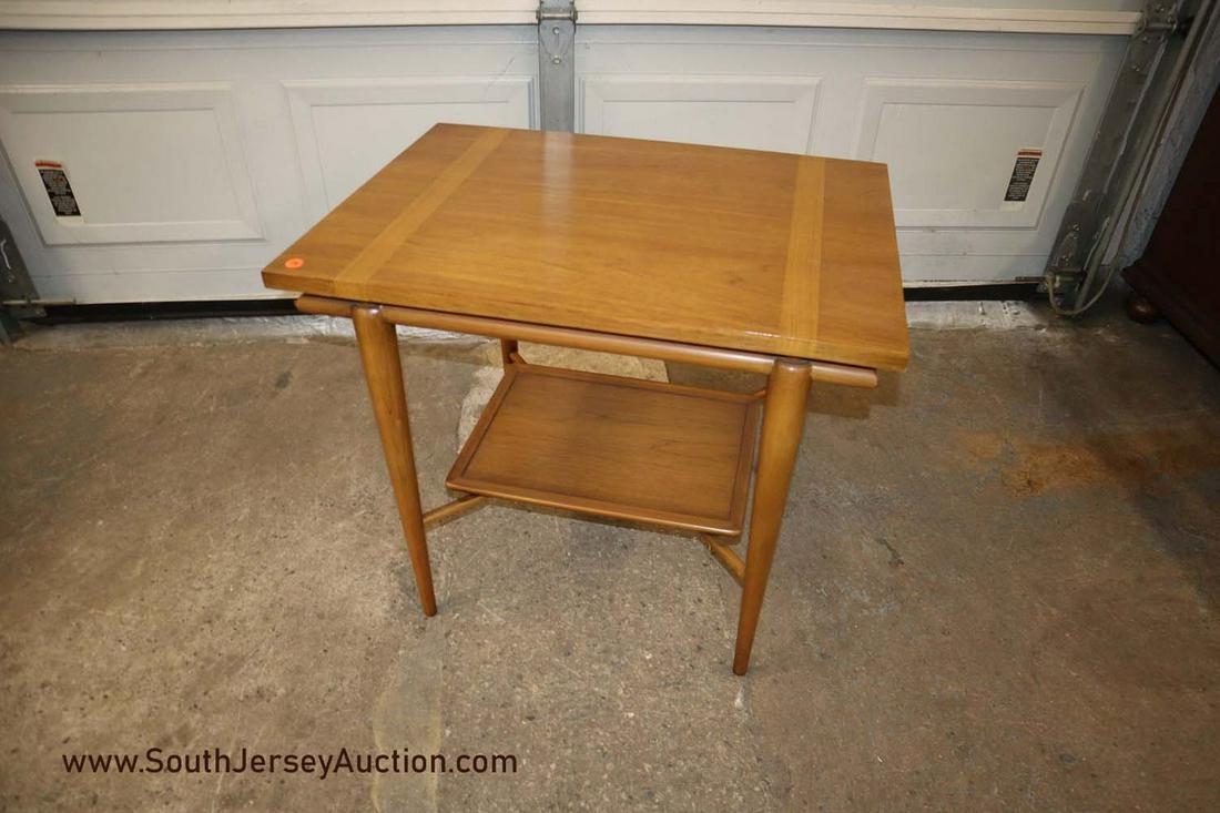 John Widdicomb Walnut Mid Century 2 Tier Lamp Table: John Widdicomb walnut mid century 2 tier lamp table. Dimensions: 27"w x 20"d x 24"h