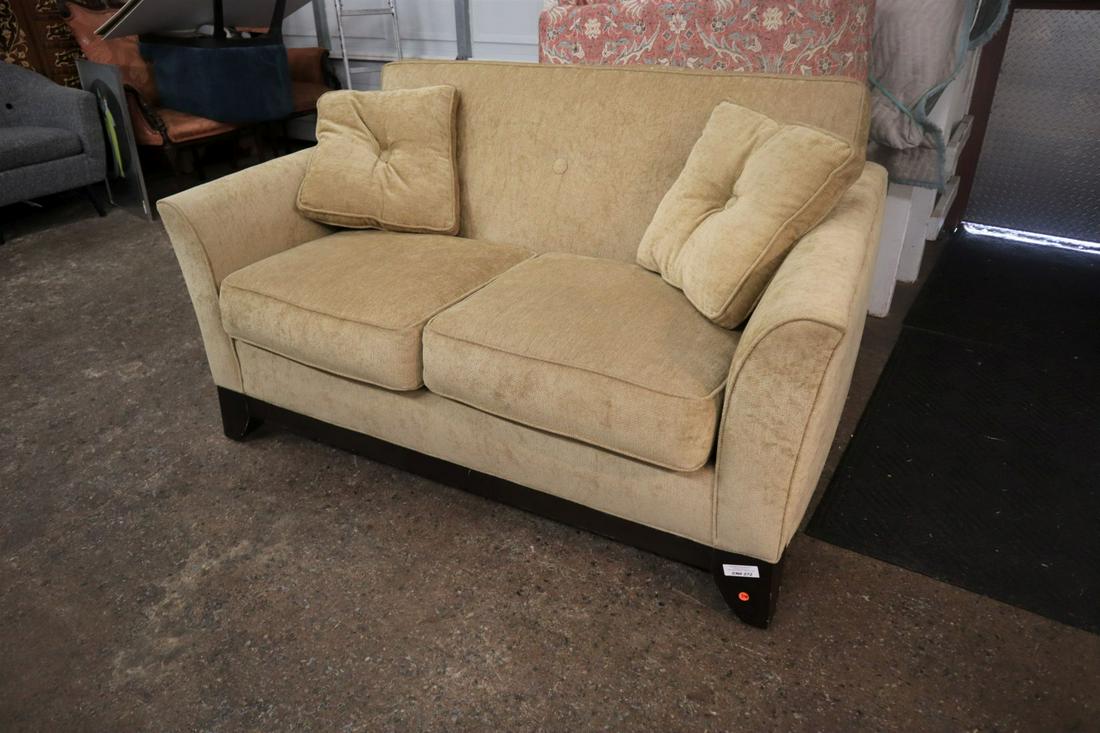 Contemporary Store House Furn. Modern Loveseat, gold: Contemporary "Store House Furniture" Modern Style Loveseat in the Gold Upholstery. Approx. Dimensions: 65"L x 36"D x 36"W