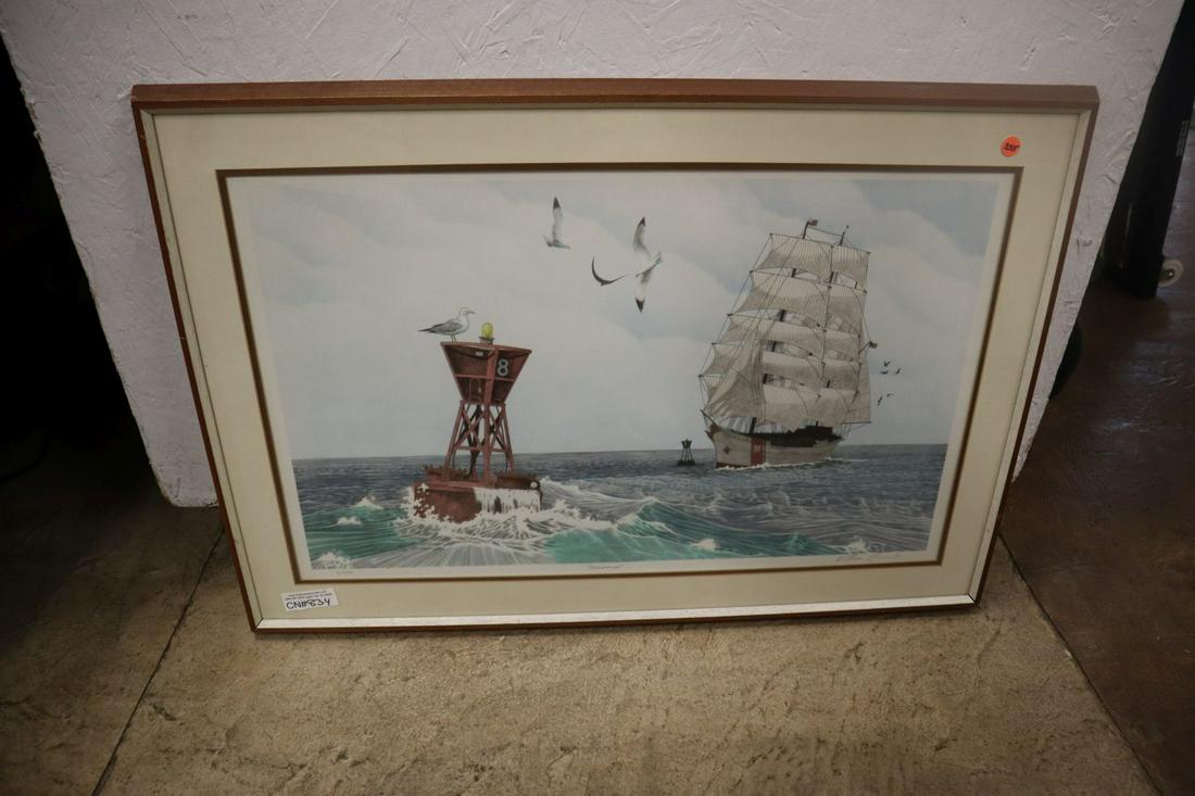 Seaward by William Coombs Sailing Ship Artwork 3/500: Seaward, Sailing Ship, artist signed William Coombs, numbered 3/500 Approx Dimension Framed 38"w x 25"h