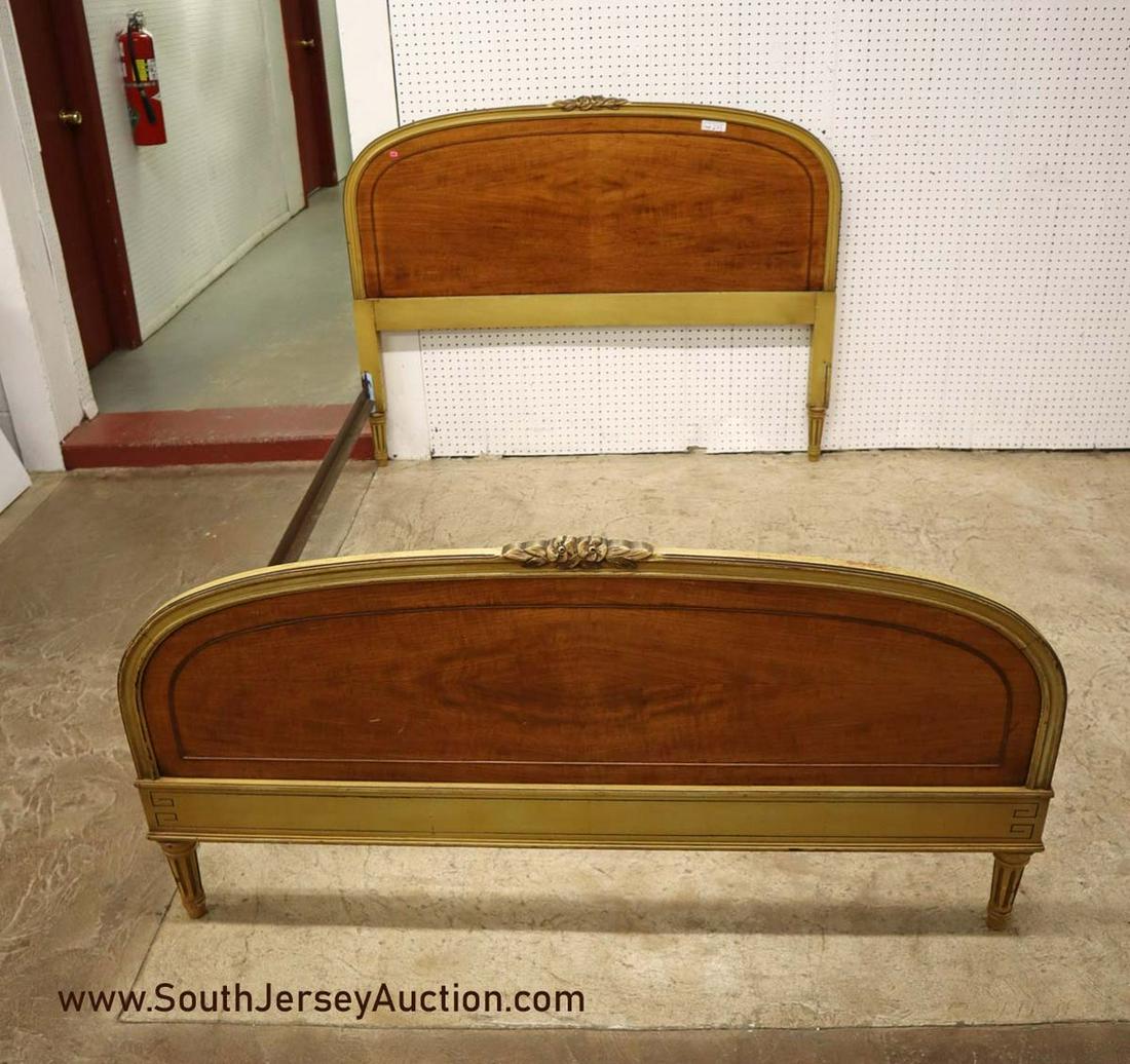 Vintage French style satin wood painted frame full size: Vintage French style satin wood painted frame full size bed in nice condition with metal rails 56" w x 81" d x 41" h approximately