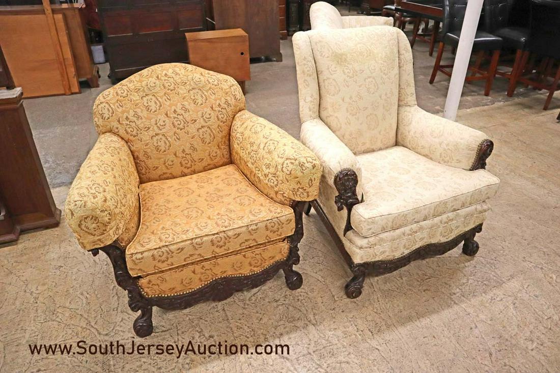 Pair of antique highly carved mahogany frame lounge (1 of 4)