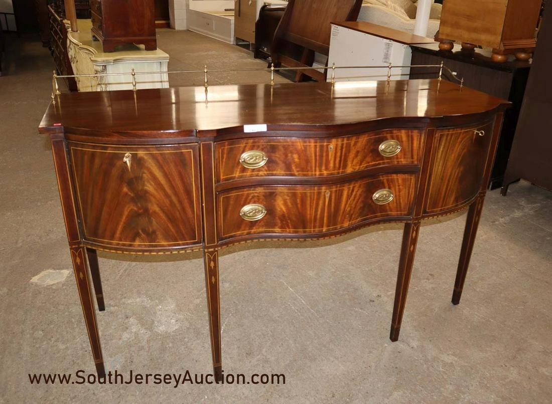Henkel Harris tapered leg and inlaid sideboard with: Henkel Harris tapered leg and inlaid sideboard with brass gallery approx. 66" w x 25" d x 41" h