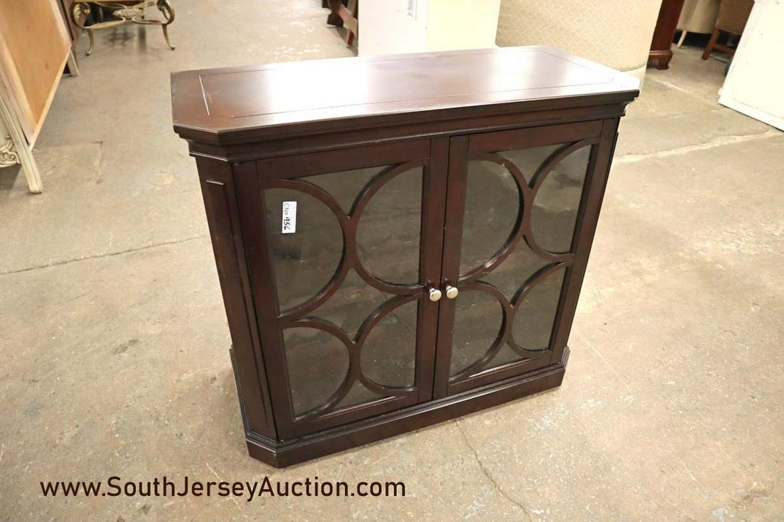 Mahogany finished glass front 2 door decorator wine: Mahogany finished glass front 2 door decorator wine cabinet approx. 40" w x 18" d x 37" h