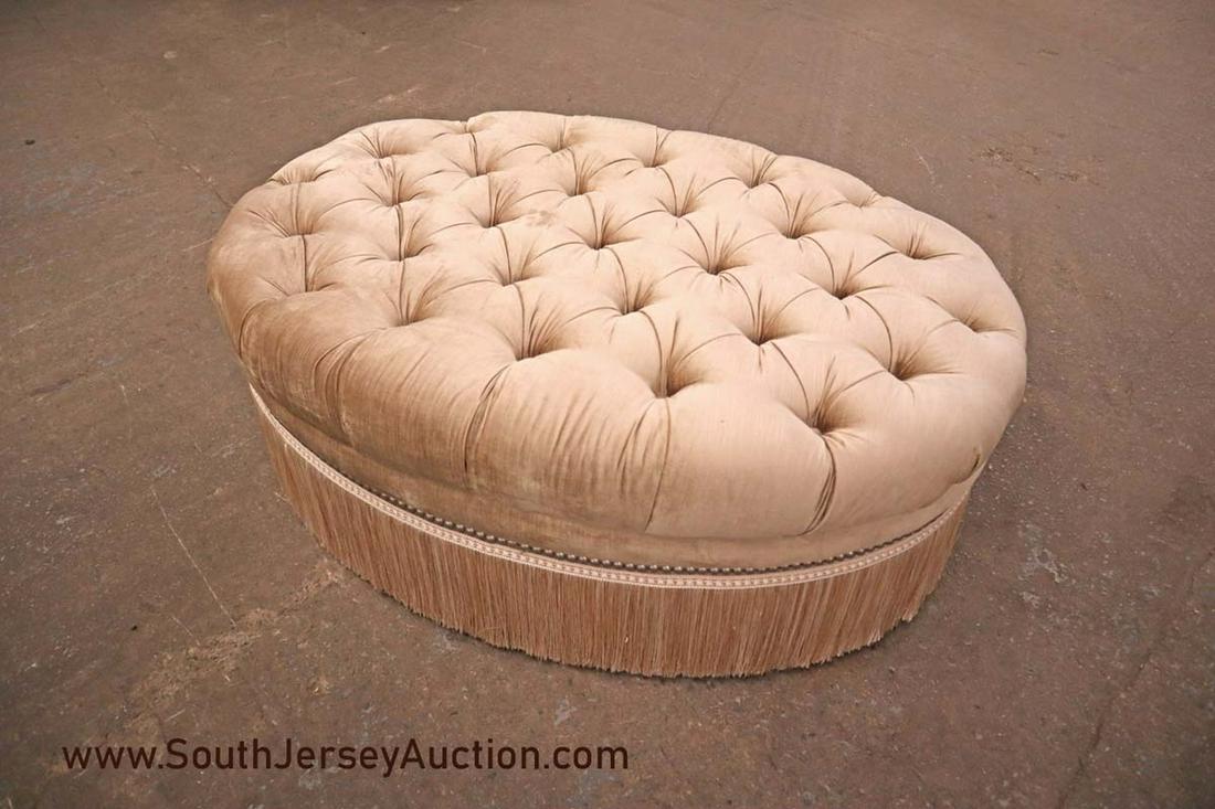 Rachlin classics oval button tuft gold velour ottoman (1 of 3)