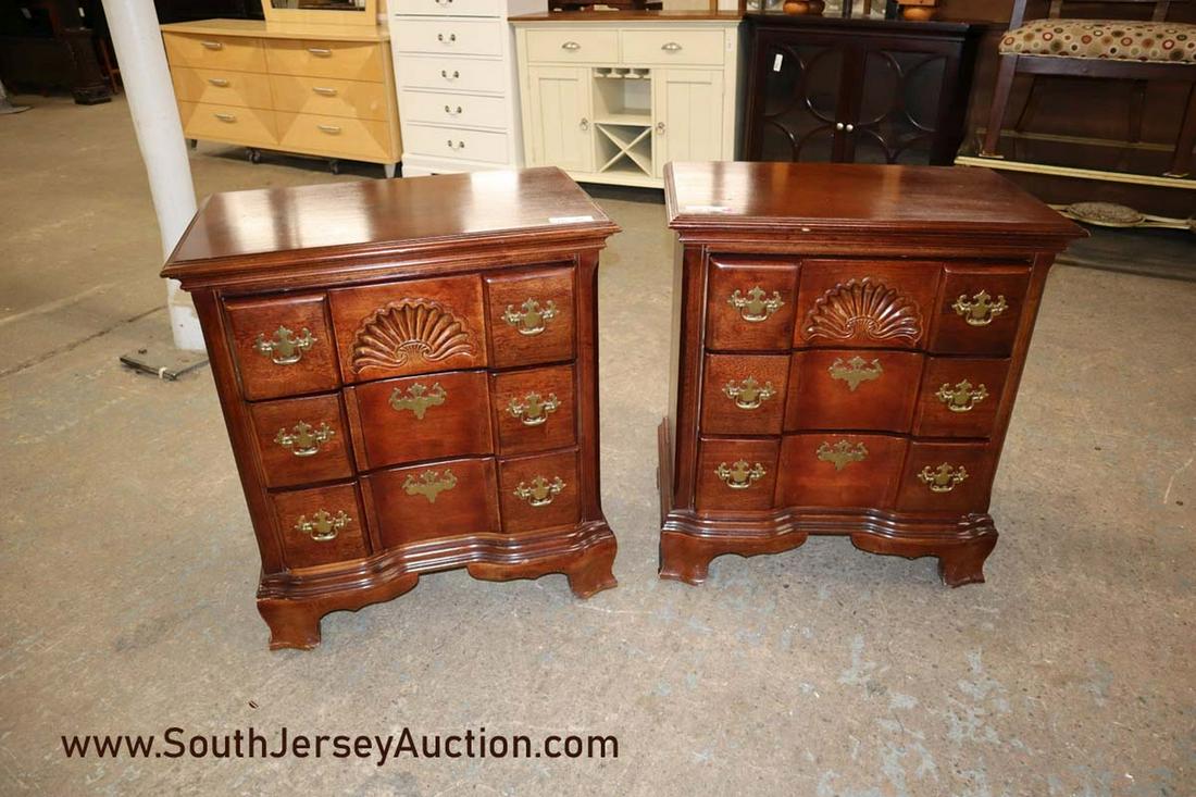 Pair of mahogany blocked front shell carved 3 drawer (1 of 3)