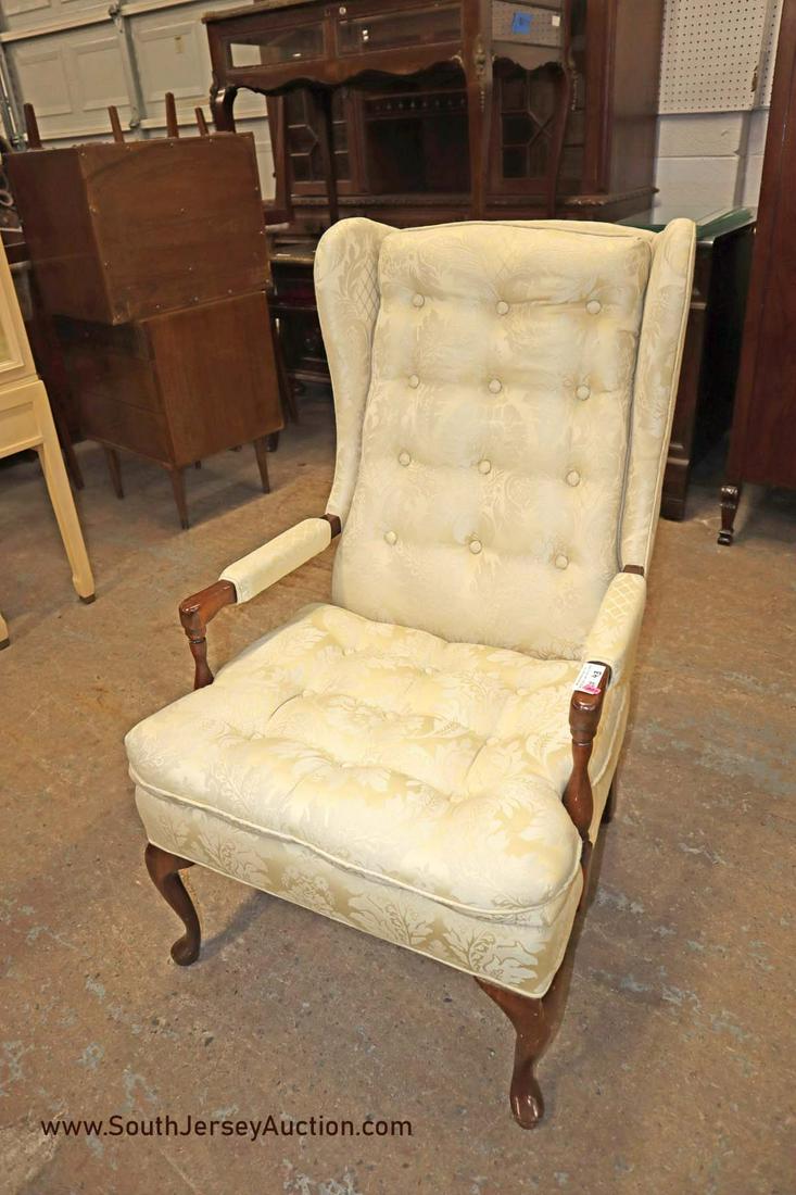 Upholstered mahogany frame queen anne button tuft arm (1 of 2)