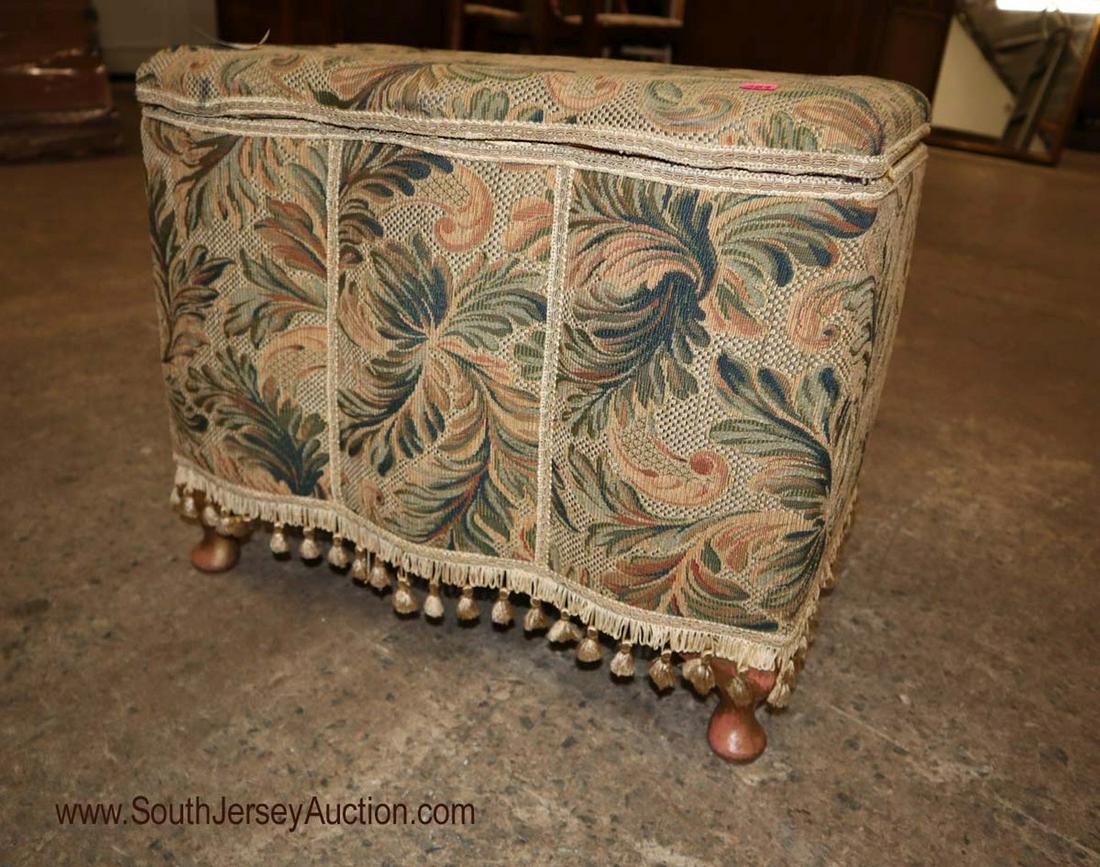 Floral upholstered lift top storage ottoman with fringe (1 of 2)
