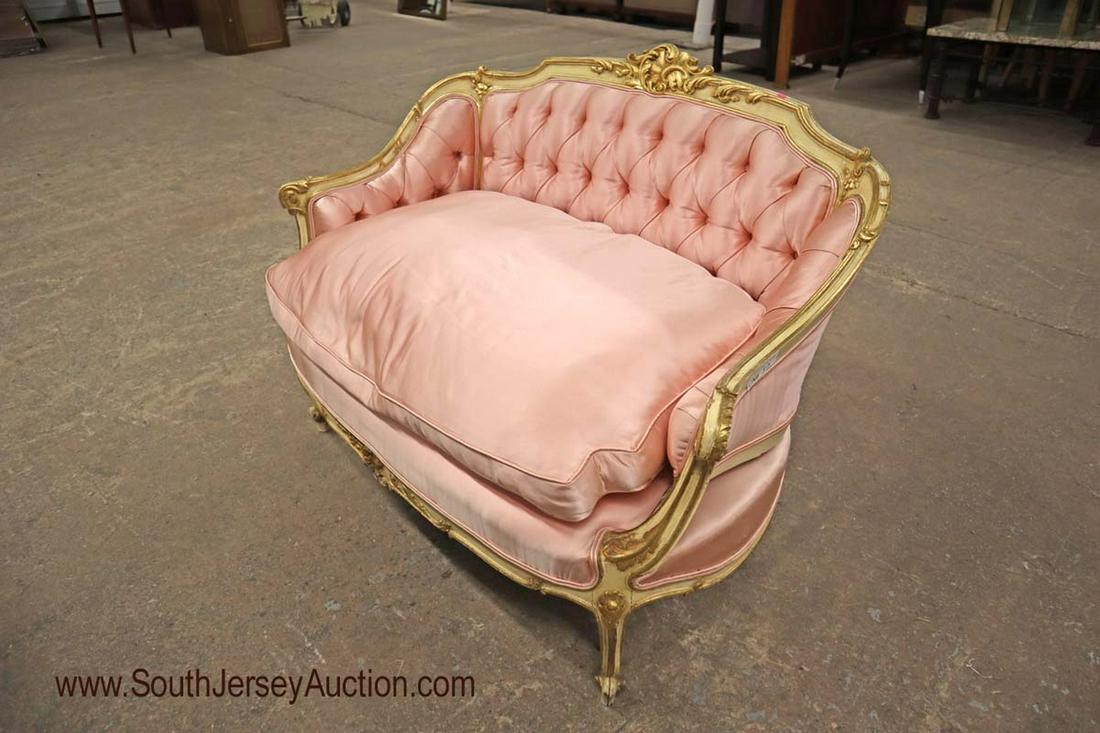 Antique French down cushioned settee nice paint (1 of 8)