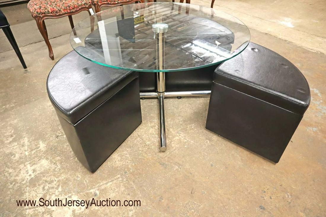 5 piece decorator glass top coffee table with 4 self (1 of 3)