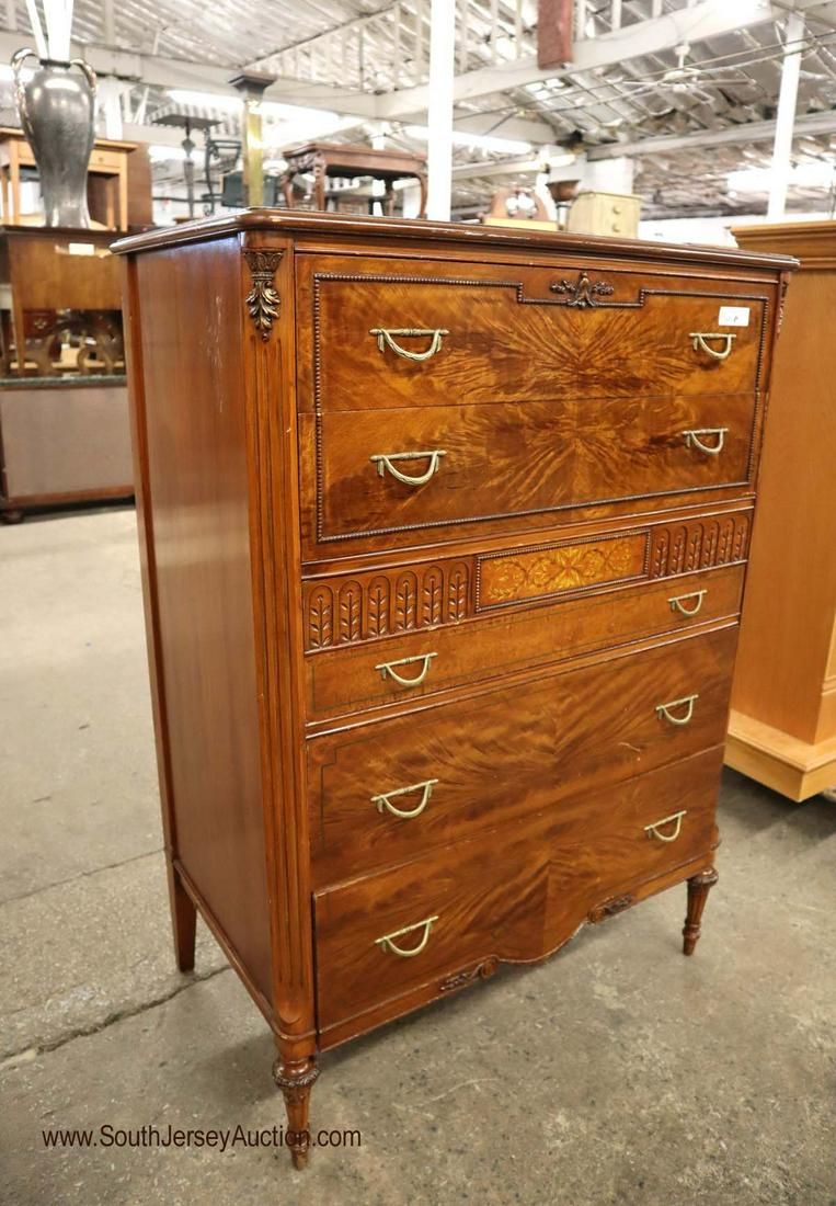 Burl mahogany 5 drawer French style high chest approx. (1 of 2)