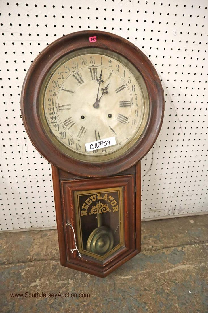 Antique 31 day oak regulator clock with weights and (1 of 2)