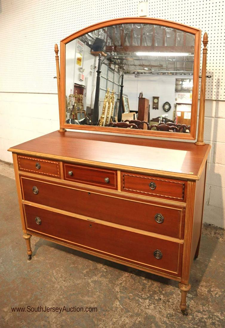 Antique 5 drawer low chest with mirror (1 of 2)