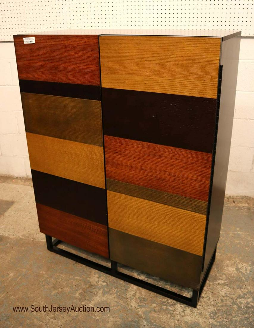 Like new multi color modern bar with 1 fitted interior: Like new multi color 2 door modern bar with 1 fitted interior drawer and wine rack in good condition approx. 36" x 16" x 50"