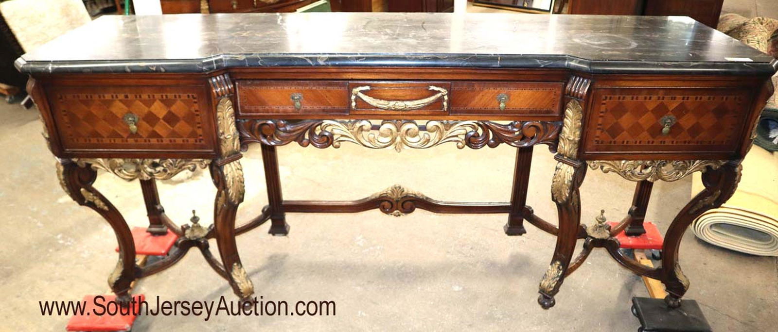 Antique French  inlaid satin wood marble top sideboard (1 of 3)