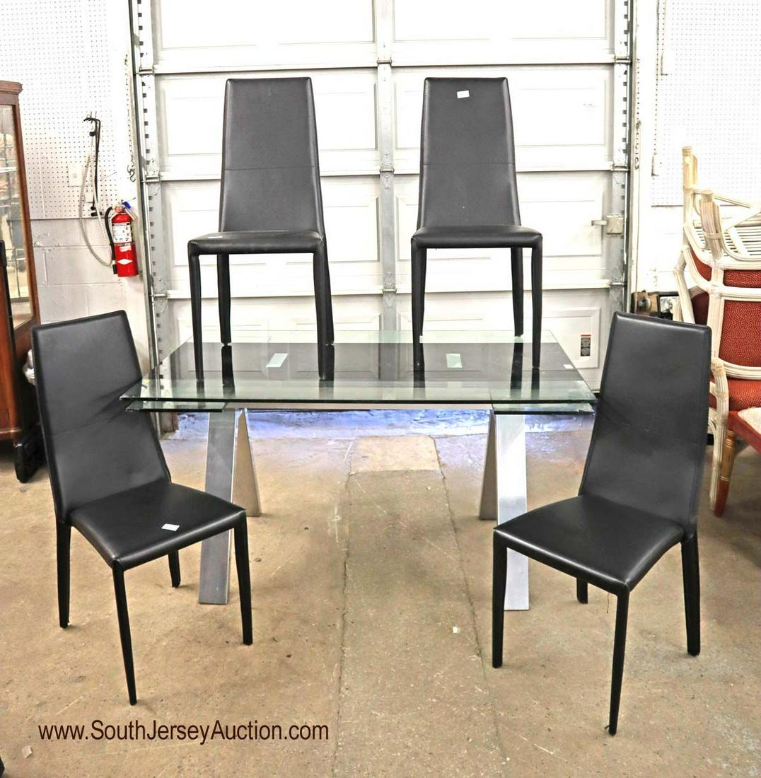 5 piece ultra modern glass top dining room table (1 of 3)