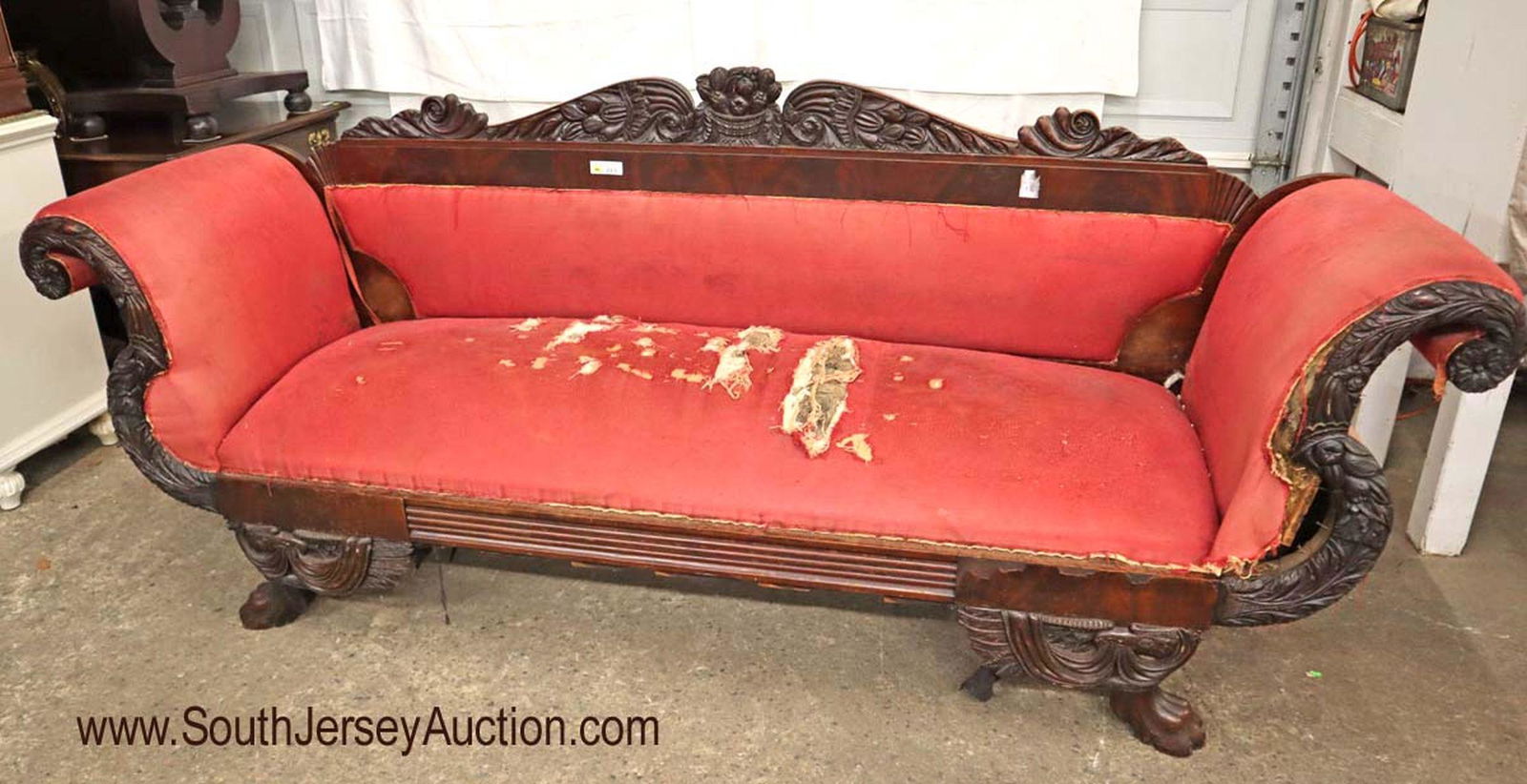 Antique  mahogany federal heavily carved high back sofa (1 of 5)