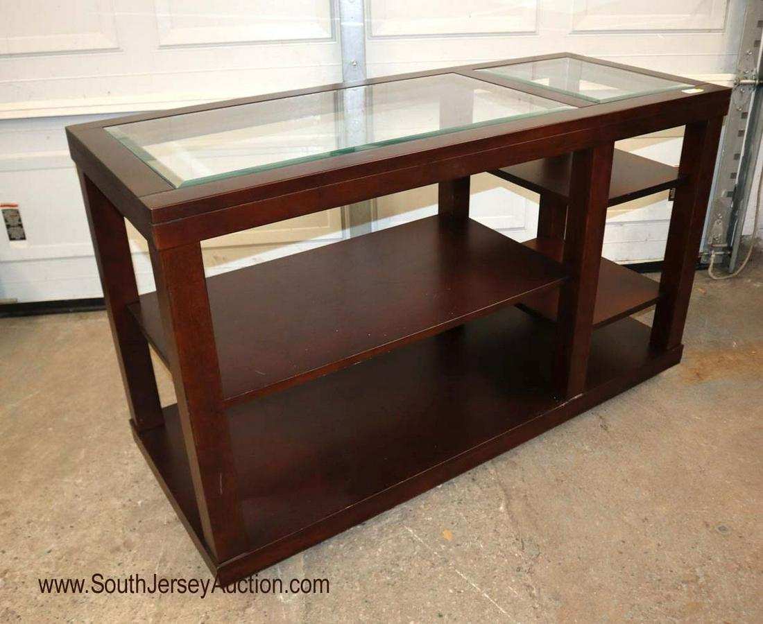 Mahogany frame console table with shelves: Mahogany frame console table with shelves approx. 50 x 20 x 30