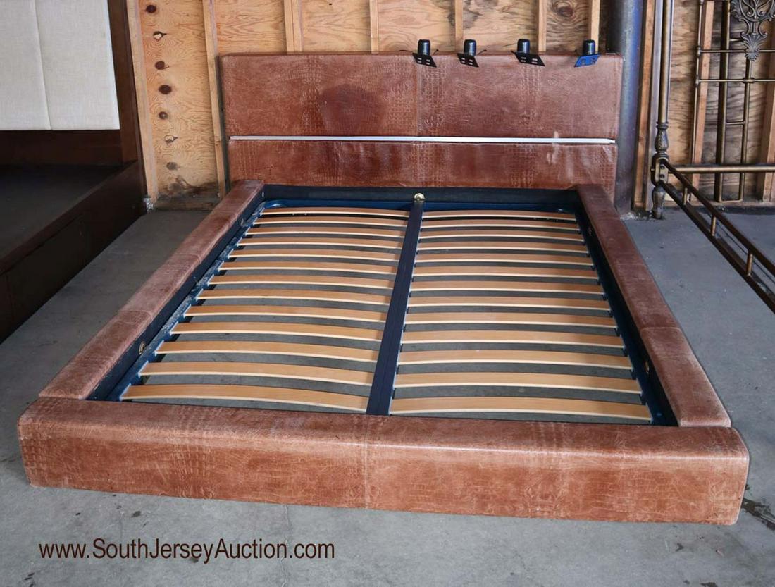 Leather ostrich pattern king size platform bed (1 of 3)