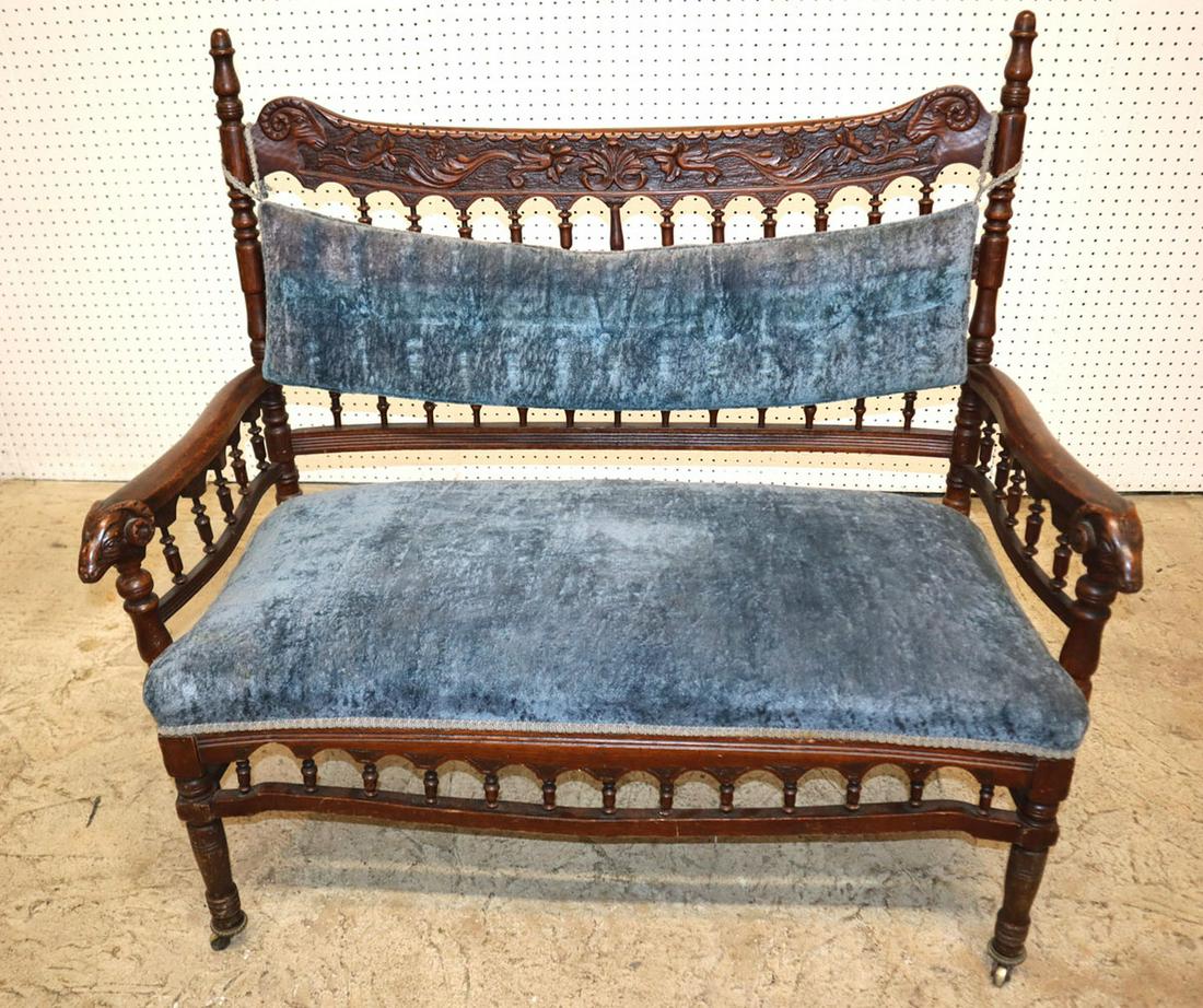 Antique Oak Rams Head Settee (1 of 5)