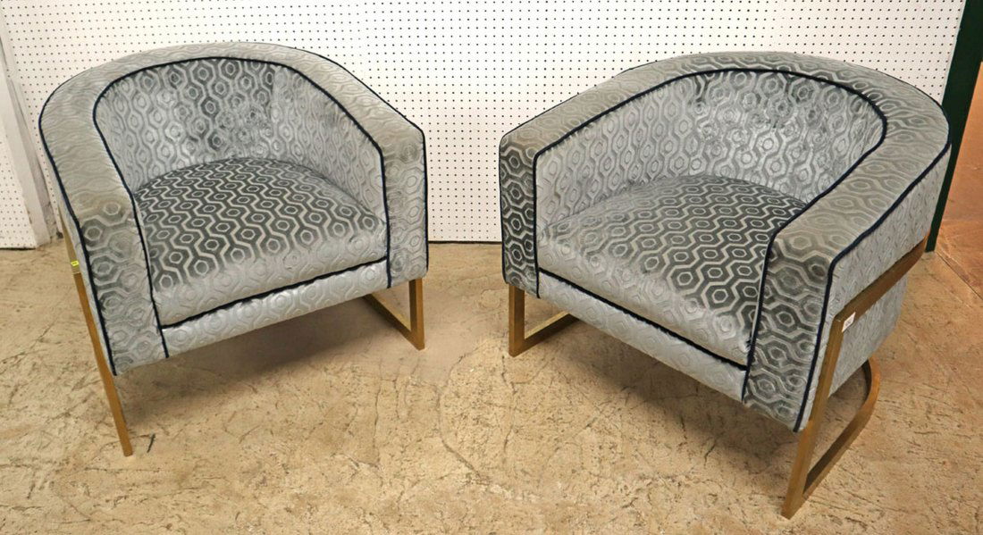 PAIR Modern Upholstered Club Chairs on Brass Frame by A (1 of 4)