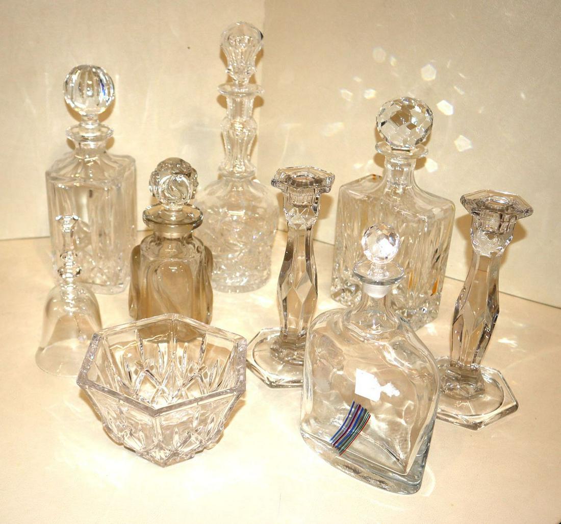 Crystal decanters, candle sticks, bowls, bell (1 of 3)
